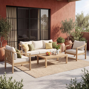 4-Piece Teak Finish Acacia Wood Outdoor Patio Set