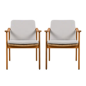 Outdoor Dining Chairs Set of 2, Teak Color Acacia Wood Frame
