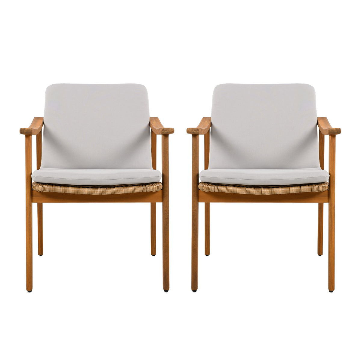 Outdoor Dining Chairs Set of 2, Teak Color Acacia Wood Frame