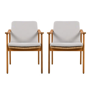 Outdoor Dining Chairs Set of 2, Teak Color Acacia Wood Frame