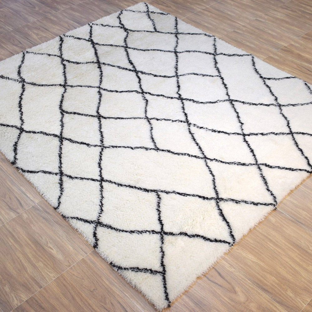 Contemporary Black And White Hand Woven Wool Area Rug