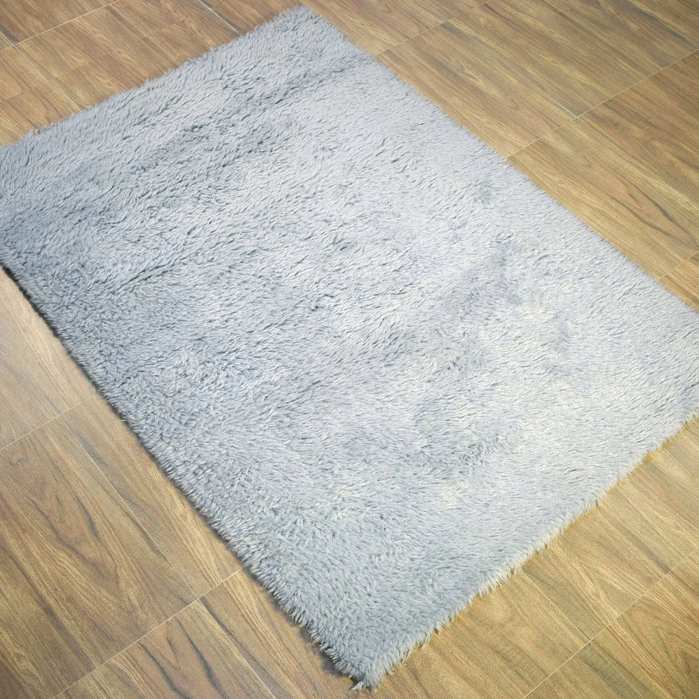 Modern Solid Design Silver Handmade Wool Area Rug