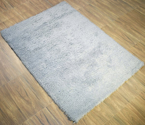 Modern Solid Design Silver Handmade Wool Area Rug