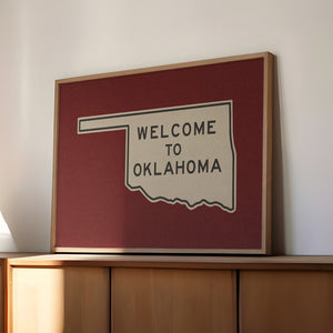 Welcome To Oklahoma Vintage Crimson Road Sign Art Print