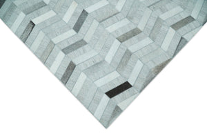 Custom Made Ivory and Silver Geometrical Handmade Leather Rug