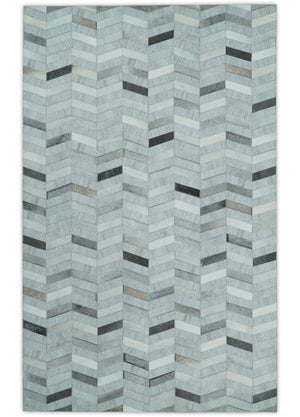 Custom Made Ivory and Silver Geometrical Handmade Leather Rug