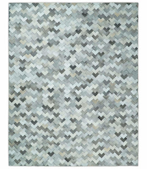 Custom Made Ivory and Gray Modern Geometrical Leather Rug