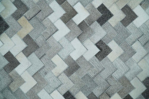 Custom Made Ivory and Gray Modern Geometrical Leather Rug