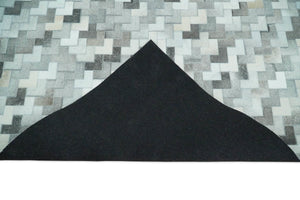 Custom Made Ivory and Gray Modern Geometrical Leather Rug