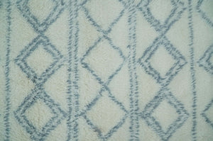 Modern Ivory and Blue Moroccan Hand Made Wool Area Rug