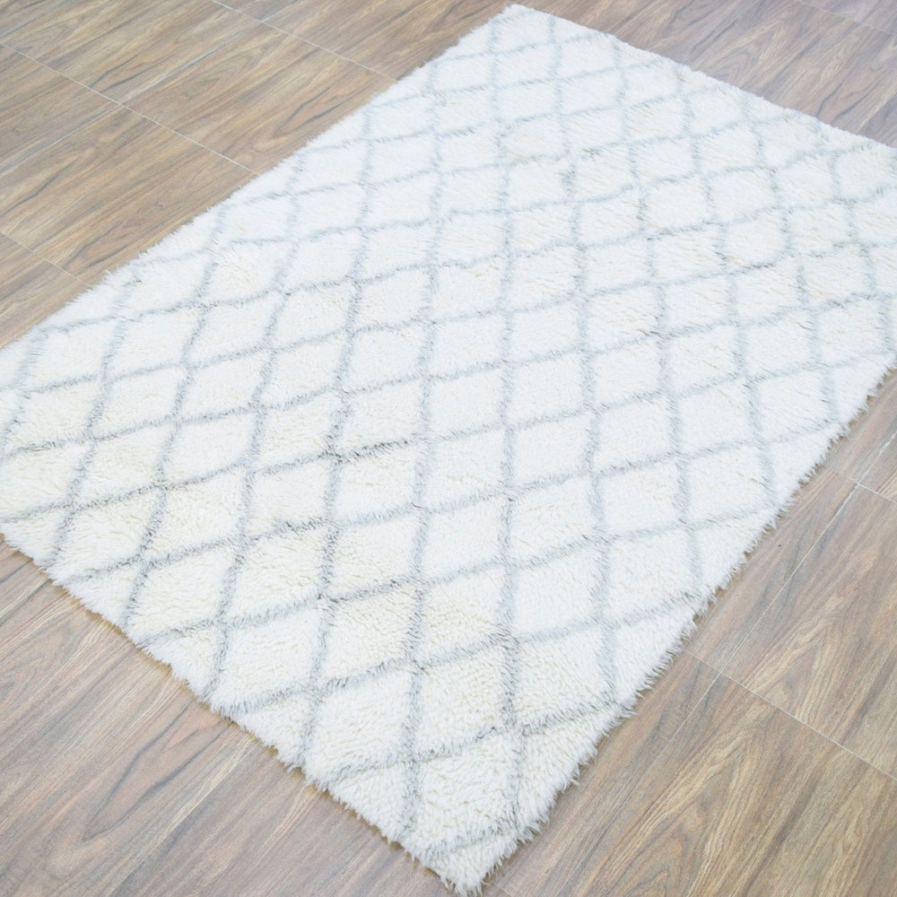 Ivory and Charcoal Modern Style Handmade Wool Area Rug