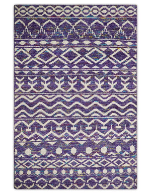 Hand Knotted Blue and White Modern Contemporary Southwestern Tribal Trellis Recycled Silk Area Rug | OP6