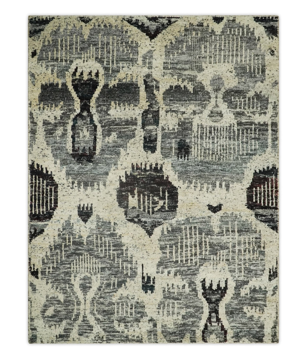 4x6 and 8x10 Hand Knotted Ivory, Charcoal and Brown  Antique Persian Style  Recycled Silk Area Rug