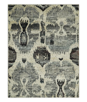 4x6 and 8x10 Hand Knotted Ivory, Charcoal and Brown  Antique Persian Style  Recycled Silk Area Rug