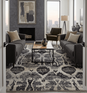 4x6 and 8x10 Hand Knotted Ivory, Charcoal and Brown  Antique Persian Style  Recycled Silk Area Rug
