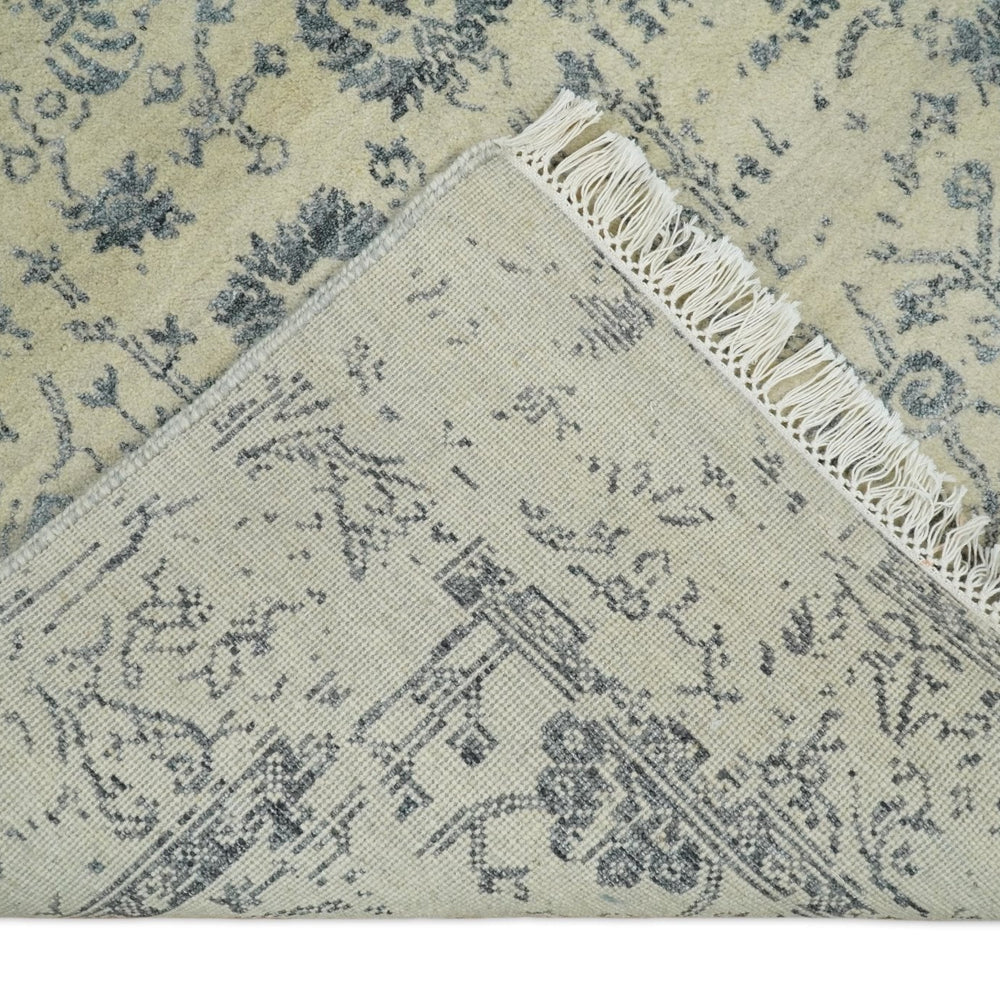 4x6 Fine Hand Knotted Beige and Gray Traditional Vintage Persian Style Antique Wool and Silk Rug | AGR14