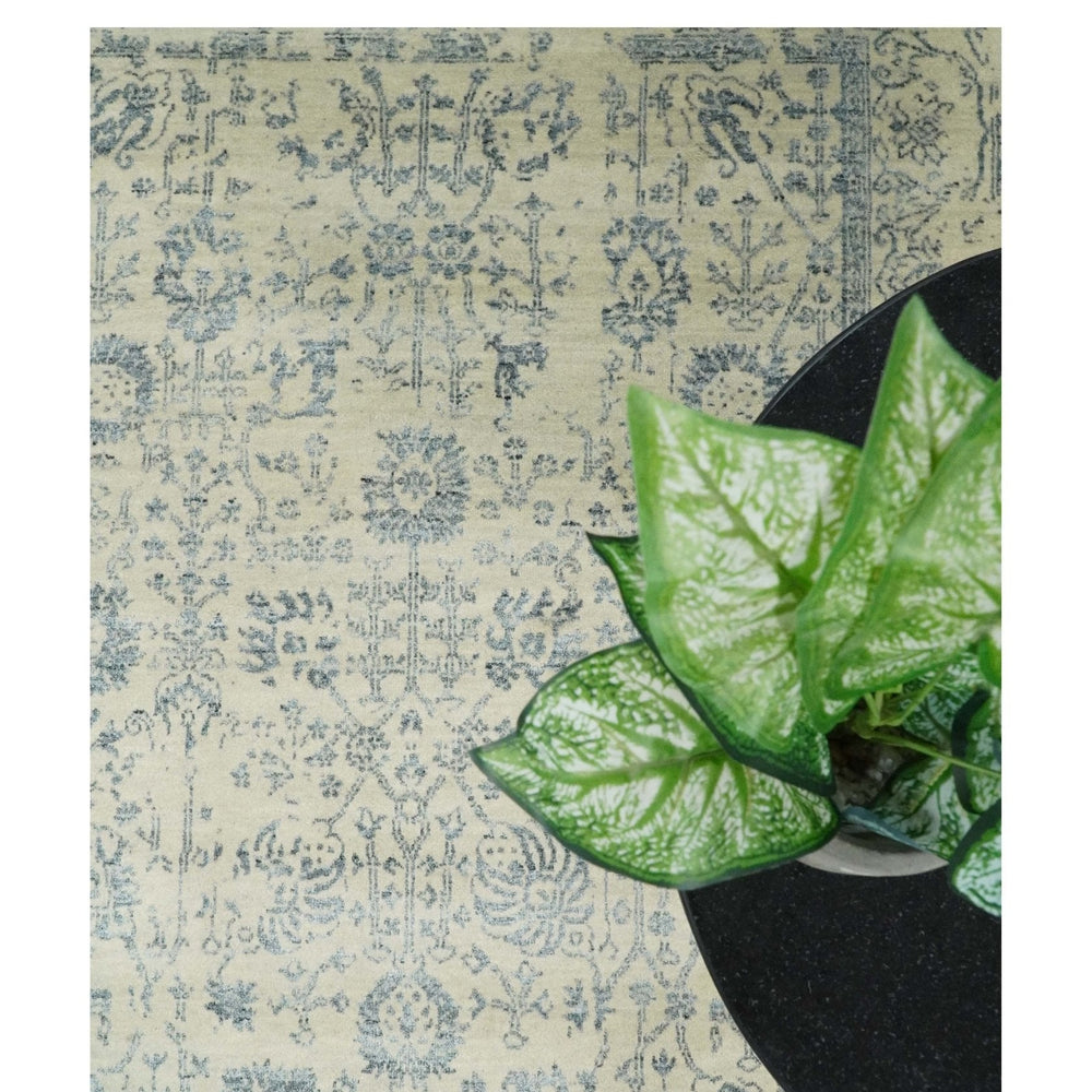 4x6 Fine Hand Knotted Beige and Gray Traditional Vintage Persian Style Antique Wool and Silk Rug | AGR14