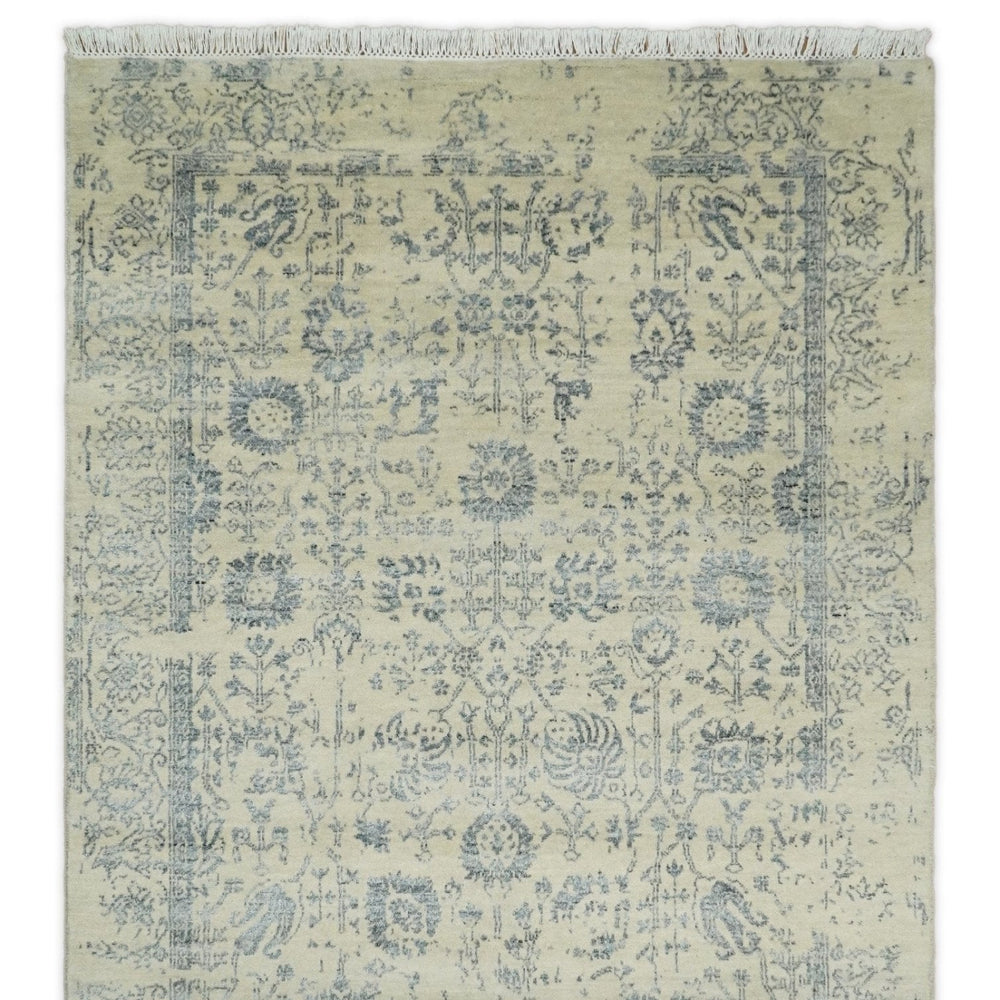4x6 Fine Hand Knotted Beige and Gray Traditional Vintage Persian Style Antique Wool and Silk Rug | AGR14