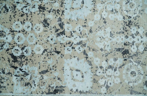 4x6 Fine Hand Knotted Aqua, Beige and Black Traditional Vintage Persian Style Antique Wool and Bamboo Silk Rug | AGR10