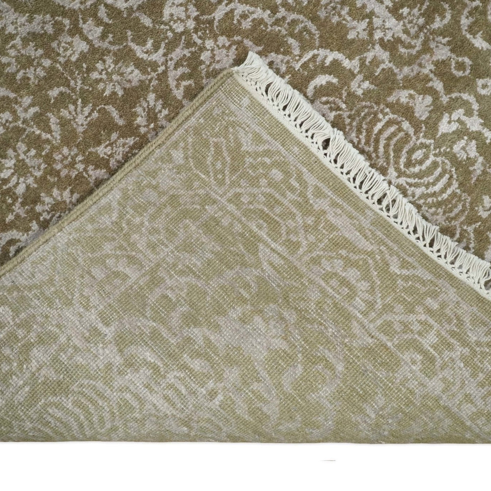 4x6 Fine Hand Knotted Olive and Silver Traditional Vintage Persian Style Antique Wool and SIlk Rug | AGR16