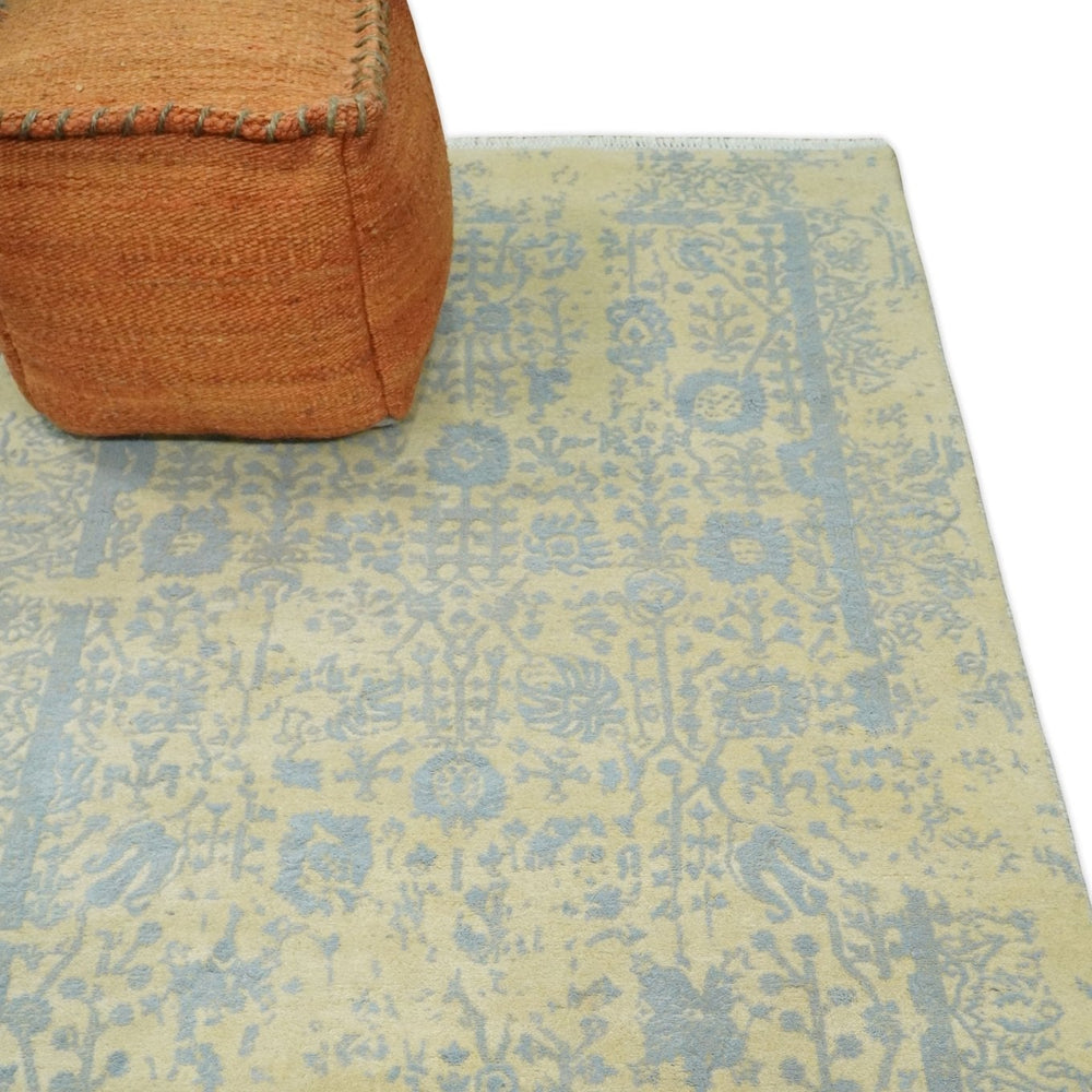 4x6 Fine Hand Knotted Gold and Silver Traditional Persian Style Antique Wool and Silk Rug