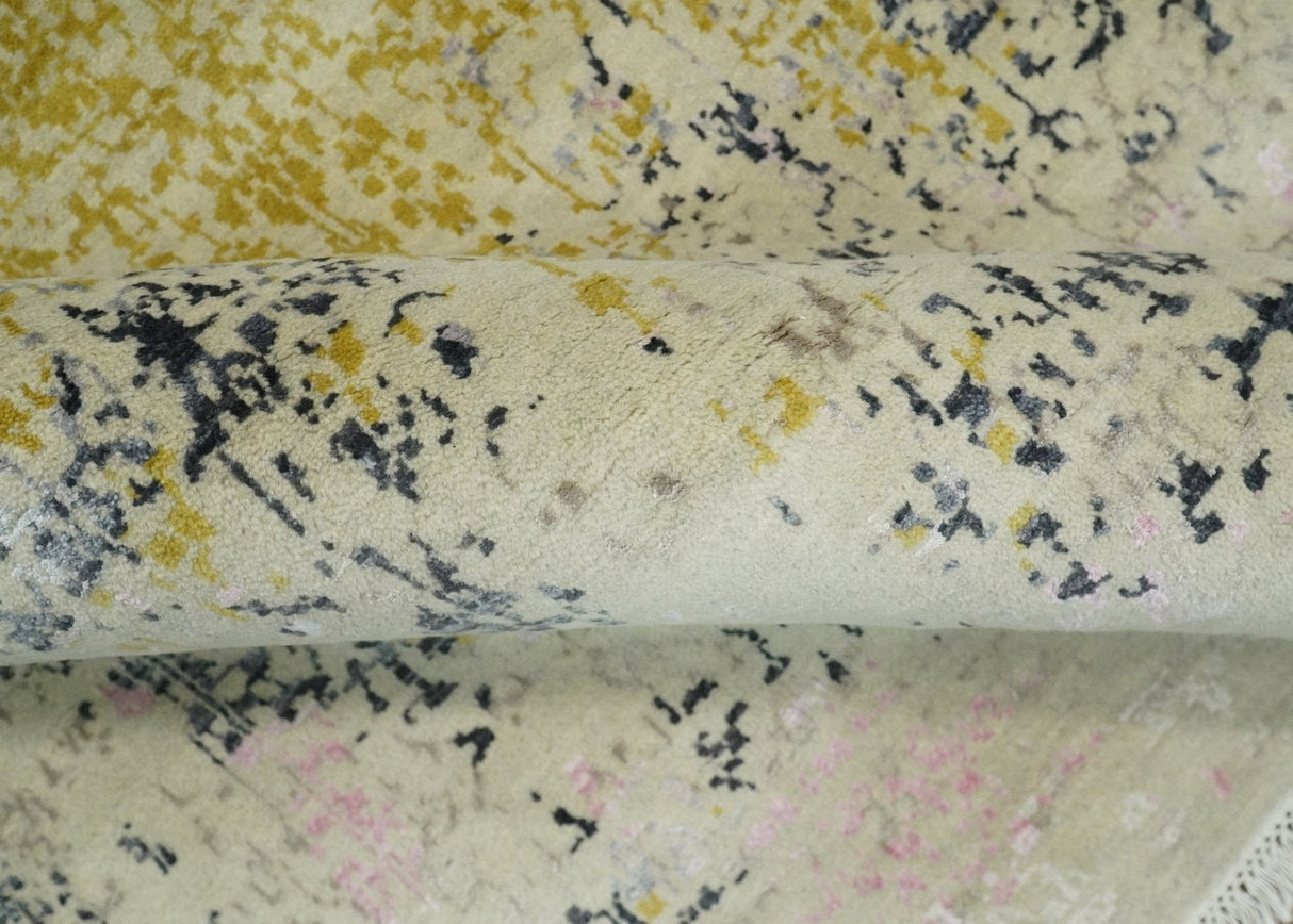 4x6 Fine Hand Knotted Gold, Gray and Ivory Modern Abstract Wool and SIlk Area Rug | AGR17