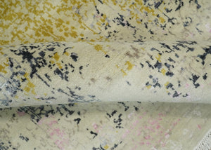 4x6 Fine Hand Knotted Gold, Gray and Ivory Modern Abstract Wool and SIlk Area Rug | AGR17