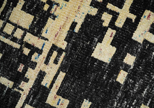 4x6 Hand Knotted Beige and Black Modern Abstract Contemporary Recycled Silk Area Rug