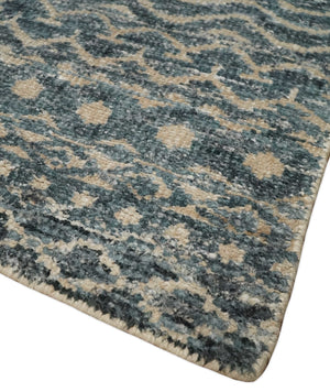 4x6 Hand Knotted Ivory, Beige and Blue Modern Contemporary Southwestern Tribal Trellis Recycled Silk Area Rug | OP55