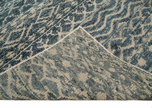 4x6 Hand Knotted Ivory, Beige and Blue Modern Contemporary Southwestern Tribal Trellis Recycled Silk Area Rug | OP55