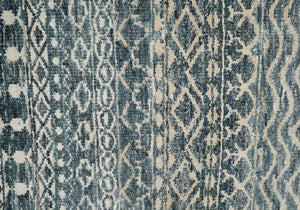 4x6 Hand Knotted Ivory, Beige and Blue Modern Contemporary Southwestern Tribal Trellis Recycled Silk Area Rug | OP55
