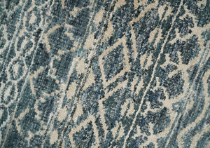 4x6 Hand Knotted Ivory, Beige and Blue Modern Contemporary Southwestern Tribal Trellis Recycled Silk Area Rug | OP55