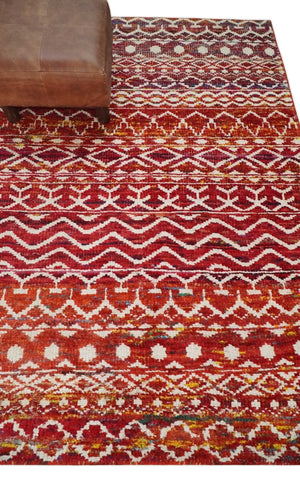 4x6 Hand Knotted Rust and Ivory Modern Contemporary Southwestern Tribal Trellis Recycled Silk Area Rug