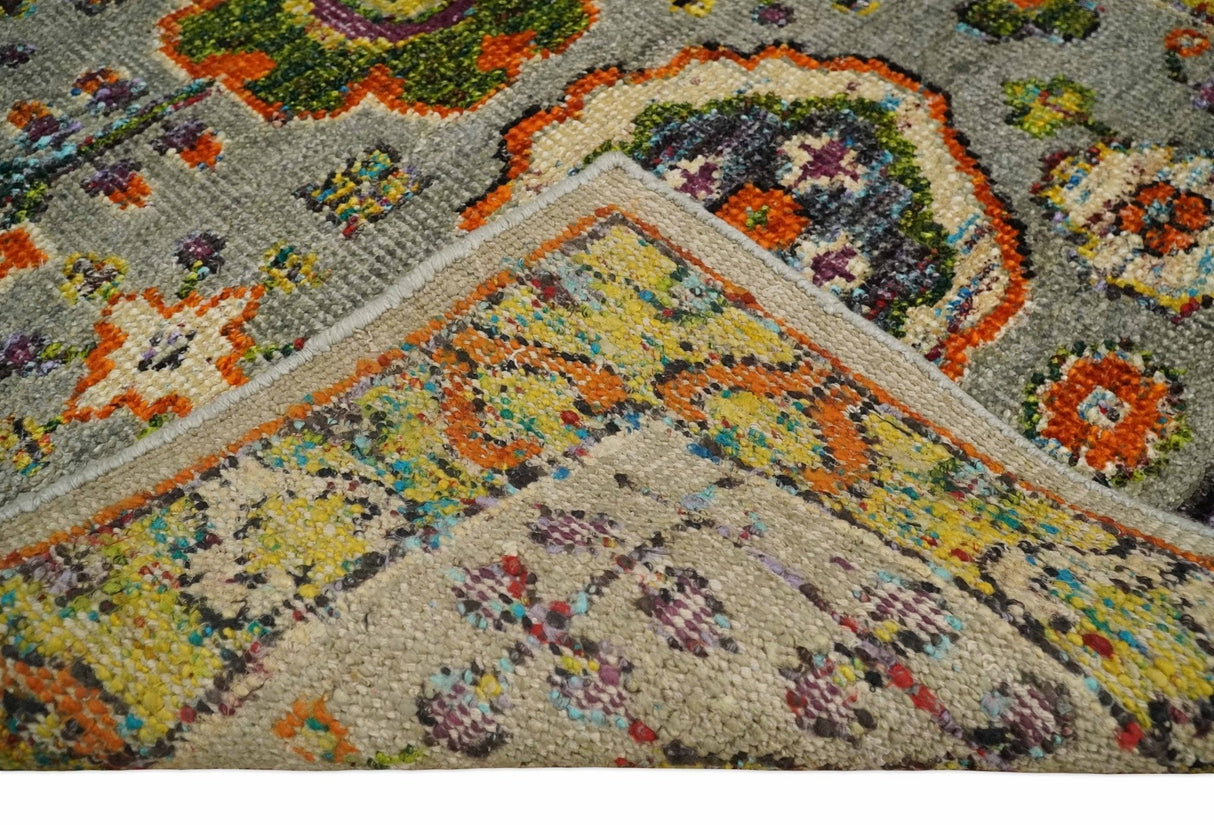 4x6 Hand Knotted Silver, Yellow and Orange Persian Oushak  Recycled Silk Area Rug