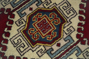 4x6 Hand Knotted Traditional Kazak Ivory and Rust Wool Area Rug
