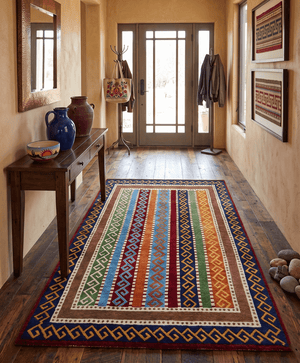 4x6 Multi Color Striped Wool Hand Woven Southwestern Gabbeh Rug