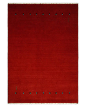 4x6 Small Solid Red Wool Hand Woven Southwestern Gabbeh Rug
