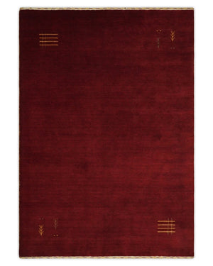 4x6 Solid Red Wool Hand Woven Southwestern Gabbeh Rug