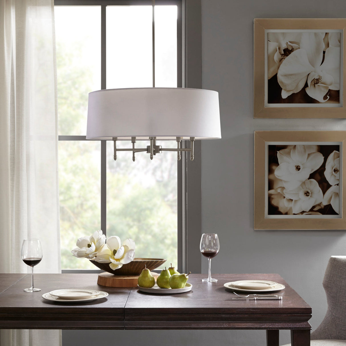 5-light-white-drum-shade-chandelier-Chandeliers