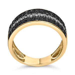 Men's 10K Yellow Gold 1.00 Cttw White and Black Diamond Cluster Ring