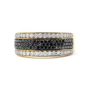 14K Yellow Gold Plated .925 Sterling Silver 1 1/4 Cttw White and Black Treated Diamond Multi Row Band (Black/I-J Color, I2-I3 Clarity)