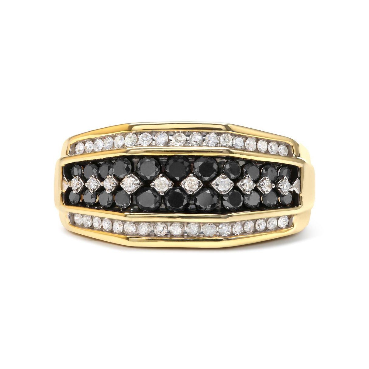 Men's 10K Yellow Gold 1-1/2 Cttw White and Black Diamond Geometric Cluster Ring