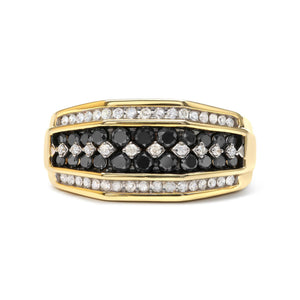 Men's 10K Yellow Gold 1-1/2 Cttw White and Black Diamond Geometric Cluster Ring