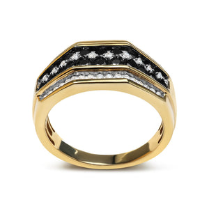 Men's 10K Yellow Gold 1-1/2 Cttw White and Black Diamond Geometric Cluster Ring