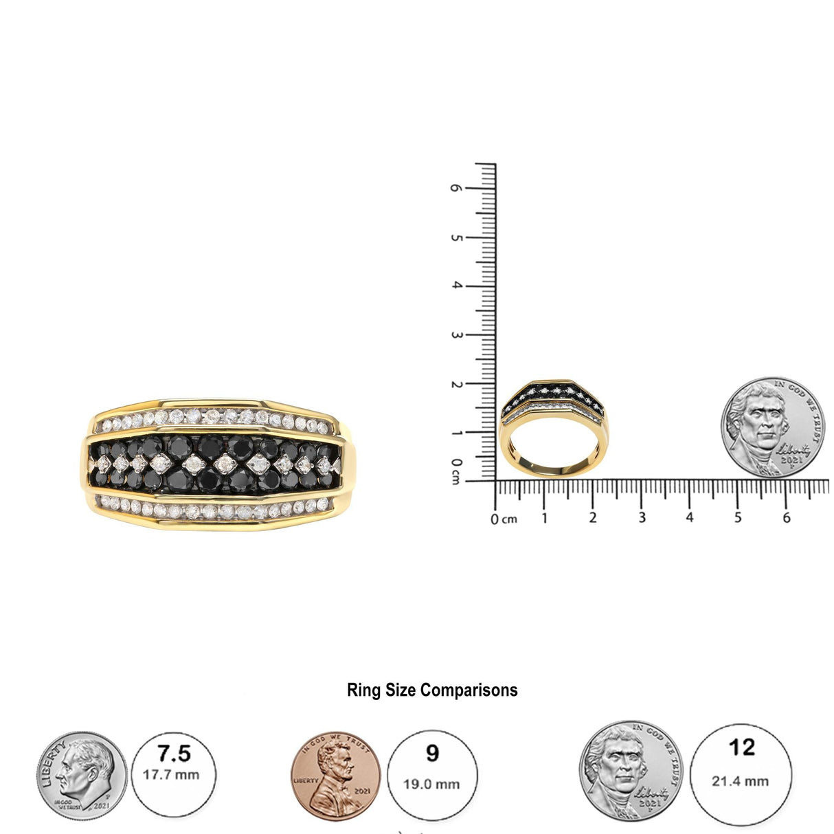 Men's 10K Yellow Gold 1-1/2 Cttw White and Black Diamond Geometric Cluster Ring