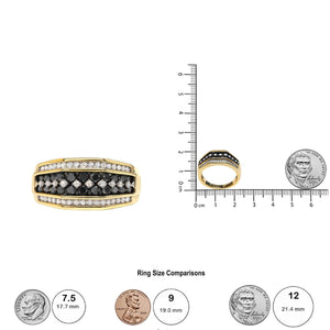 Men's 10K Yellow Gold 1-1/2 Cttw White and Black Diamond Geometric Cluster Ring