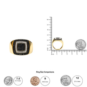 Men's 10K Yellow Gold 3/4 Cttw White and Black Treated Diamond Ring Band (Black / I-J Color, I2-I3 Clarity)