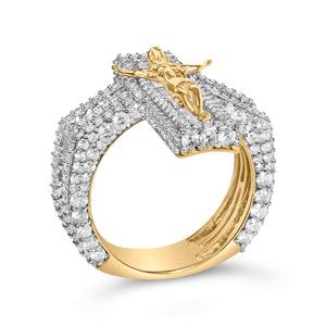 Men's 10K Yellow Gold 5-2/5 Cttw Diamond Jesus Crucifix Cross Cocktail Ring