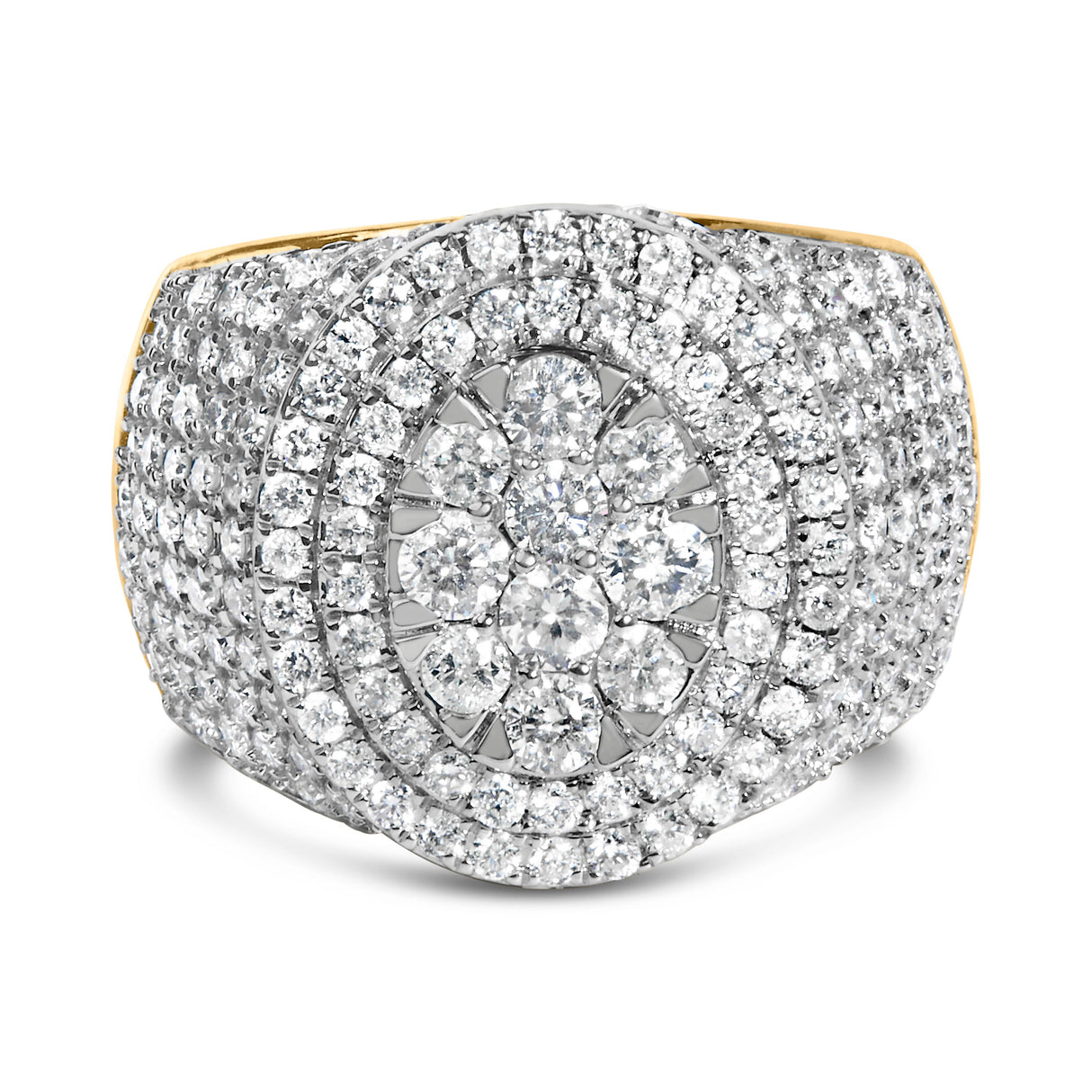 Men's 10K Yellow Gold 2-1/2 Cttw Round Diamond Cluster Cocktail Ring