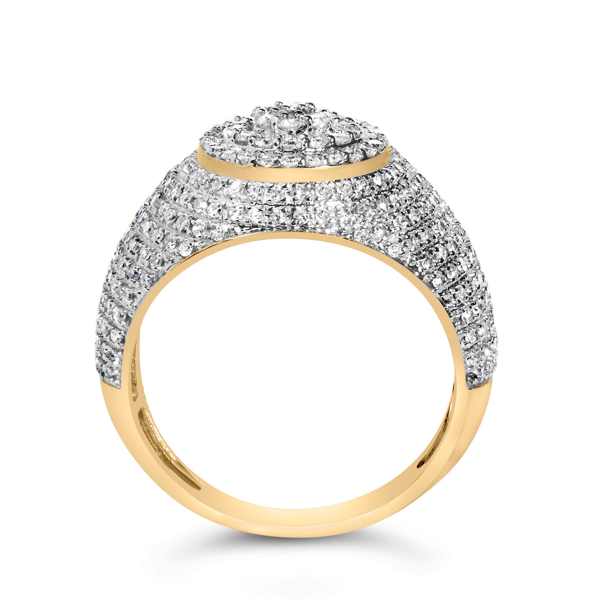 Men's 10K Yellow Gold 1 1/2 Cttw Diamond Cluster Dome Band Ring